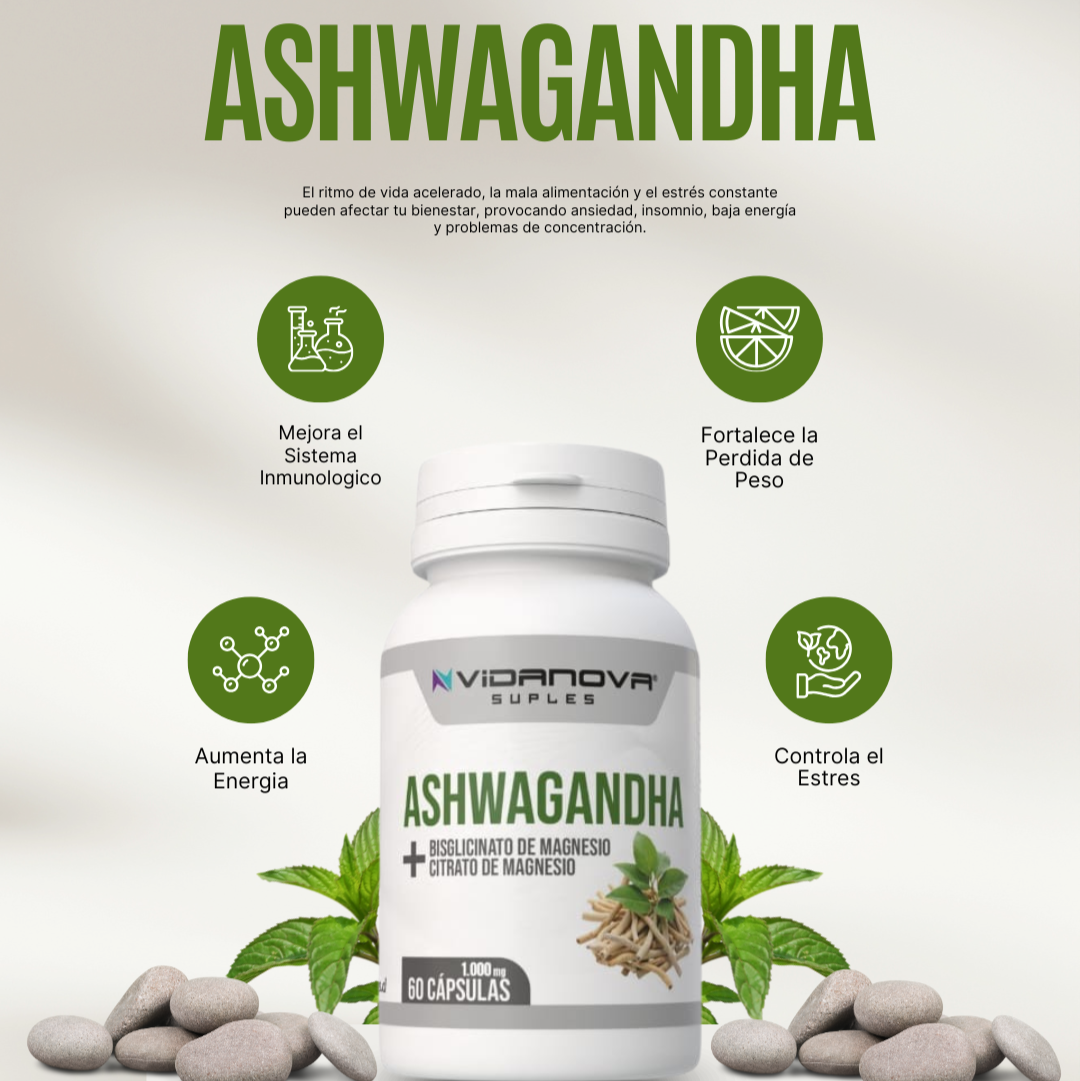 ASHWAGANDHA 1.000mg 60 CAP, Producto Certificado por SEREMI de Salud